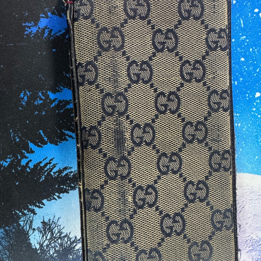 Gucci Tan and Blue Monogram Wallet